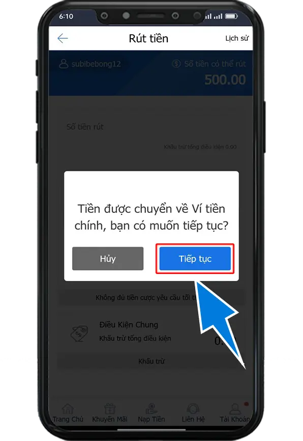Bước 2 : Chọn tiếp tục